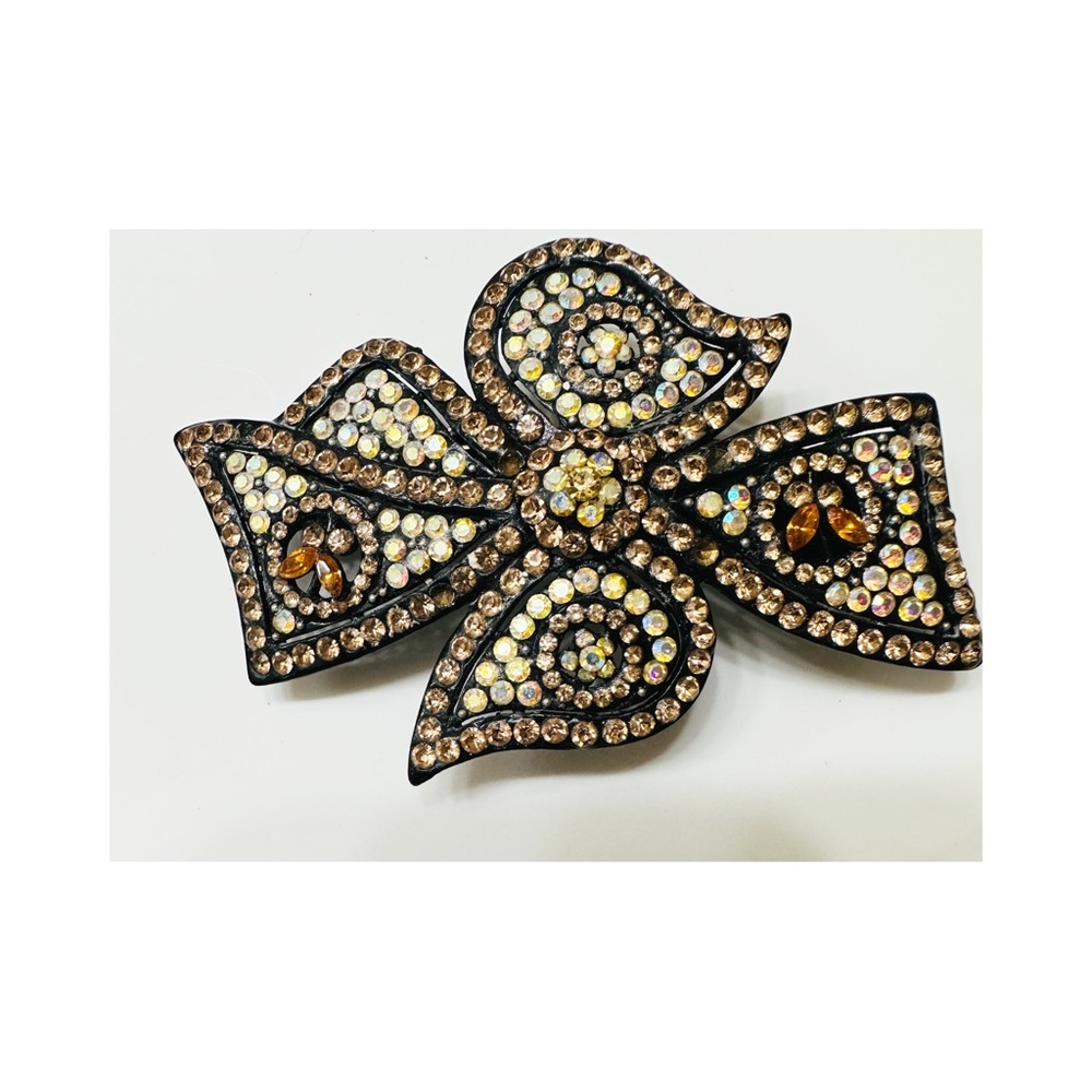 Sarvoski Crystal Gold Amber White Gemstone Hair Barrette Clip